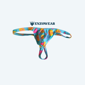 Tanga para hombre azul claro con estampado de frutas divertidas con lentes marca Enzowear.